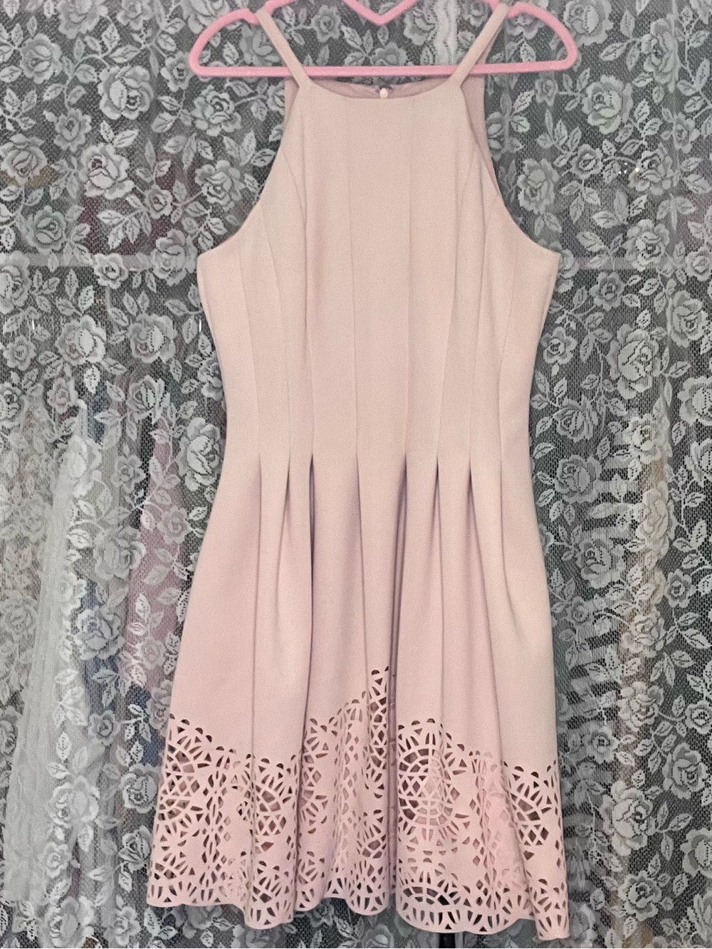 Vince Camuto Blush Pink Laser Cut Fit & Flare Dress Size 12